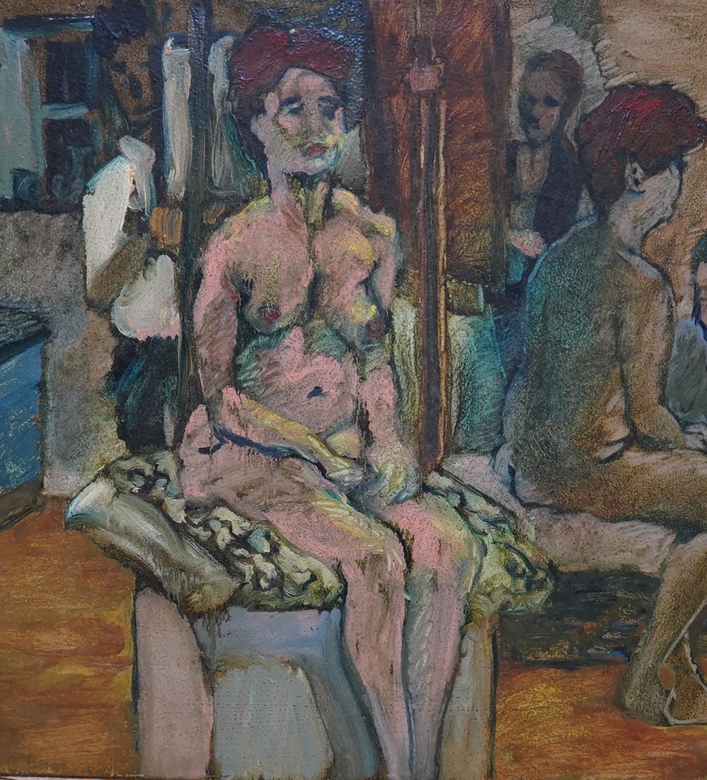 Raymond Arthur Roadnight (b.1941-), two oils on fabric, Studies of semi-nude females, 62 x 51cm, unsigned, unframed. Condition - good